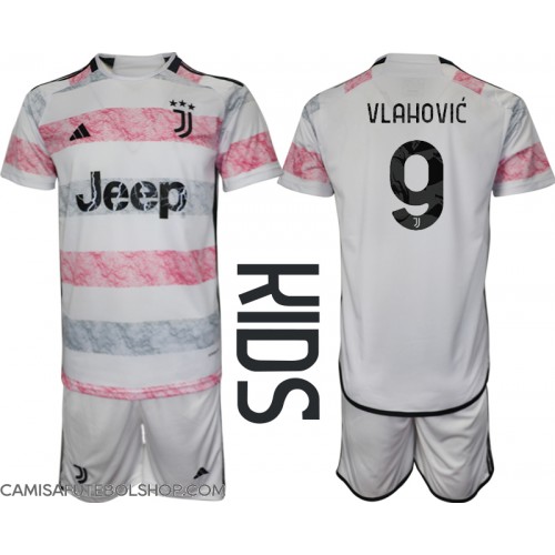 Camisa de time de futebol Juventus Dusan Vlahovic #9 Replicas 2º Equipamento Infantil 2023-24 Manga Curta (+ Calças curtas)